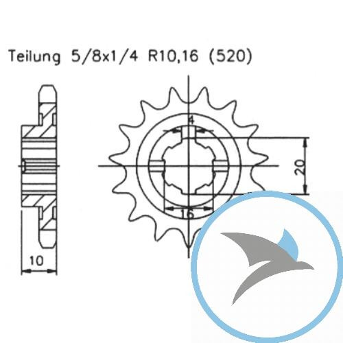 Ritzel 13Z Teilung 520 grobverzahnt 6 Innendurchmesser 16/20