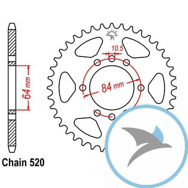 Kettenrad 42Z Teilung 520 Innendurchmesser 064 Lochkreis 084 - JTR1826.42