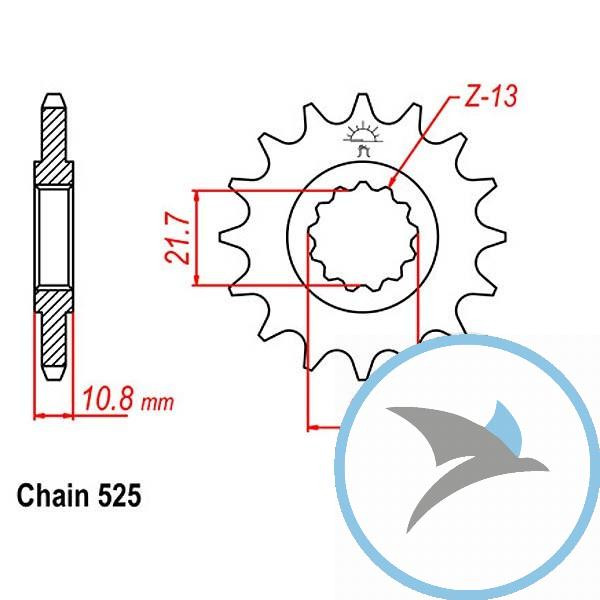Ritzel 15Z Teilung 525 feinverzahnt Innendurchmesser 21.6/25 - JTF1586.15
