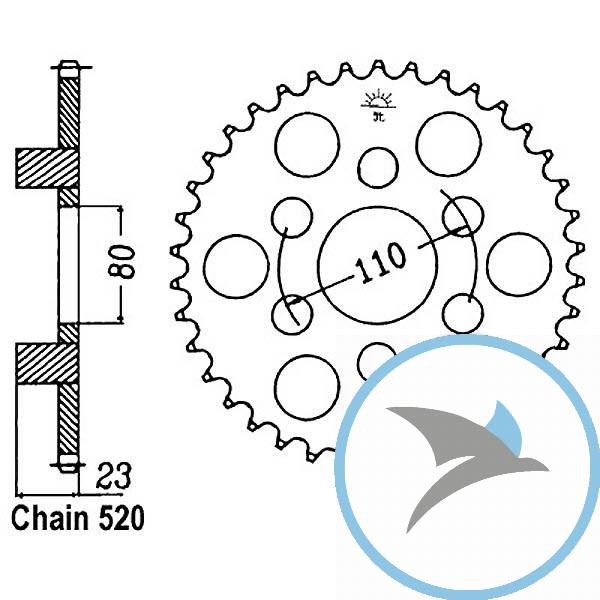 Kettenrad 38Z Teilung 520 Innendurchmesser 080 Lochkreis 110 - JTR19.38