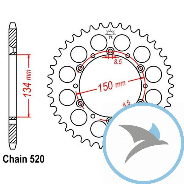 Kettenrad 47Z Teilung 520 Innendurchmesser 134 Lochkreis 150 - JTR460.47