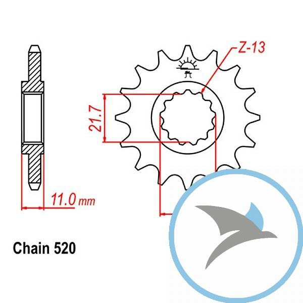 Ritzel 16Z Teilung 520 feinverzahnt Innendurchmesser 21.6/25 - JTF1581.16