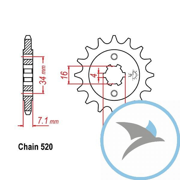 Ritzel 15Z Teilung 520 grobverzahnt 4 Innendurchmesser 16/20 - JTF1903.15