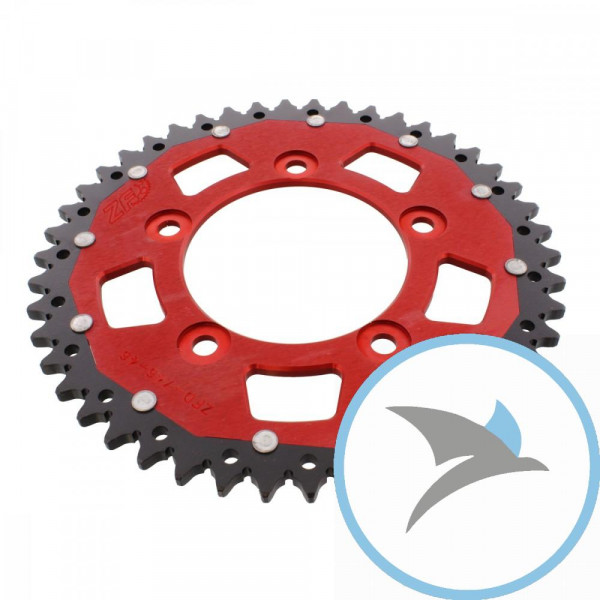 Kettenrad Dual 46Z Teilung 520 rot ZF Innendurchmesser 100 Lochkreis 124 - ZFD-746-46-RED
