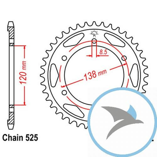 Kettenrad 40Z Teilung 525 Innendurchmesser 120 Lochkreis 138 - JTR312.40