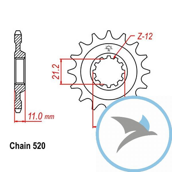 Ritzel 16Z Teilung 520 feinverzahnt Innendurchmesser 21/25 - JTF824.16