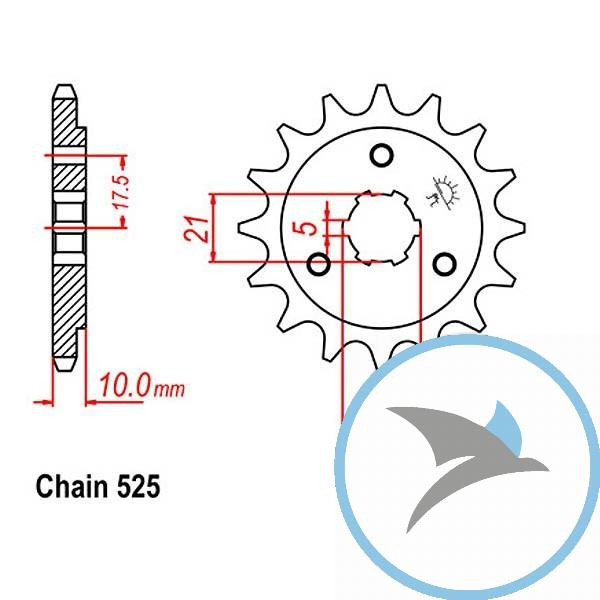 Ritzel 14Z Teilung 525 grobverzahnt 5 Innendurchmesser 21/25 - JTF1448.14